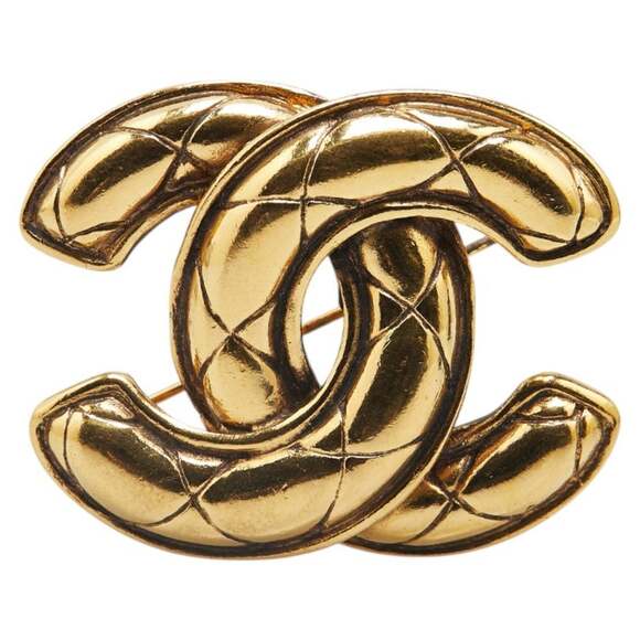 CHANEL Coco Mark Matelasse Brooch Gold Plated Women's